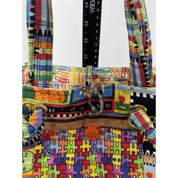 Vintage Teacher Tote Bag ABC Crayon School Theme Cotton Canvas 13.5x10.5 Exc Con - Picture 15 of 16